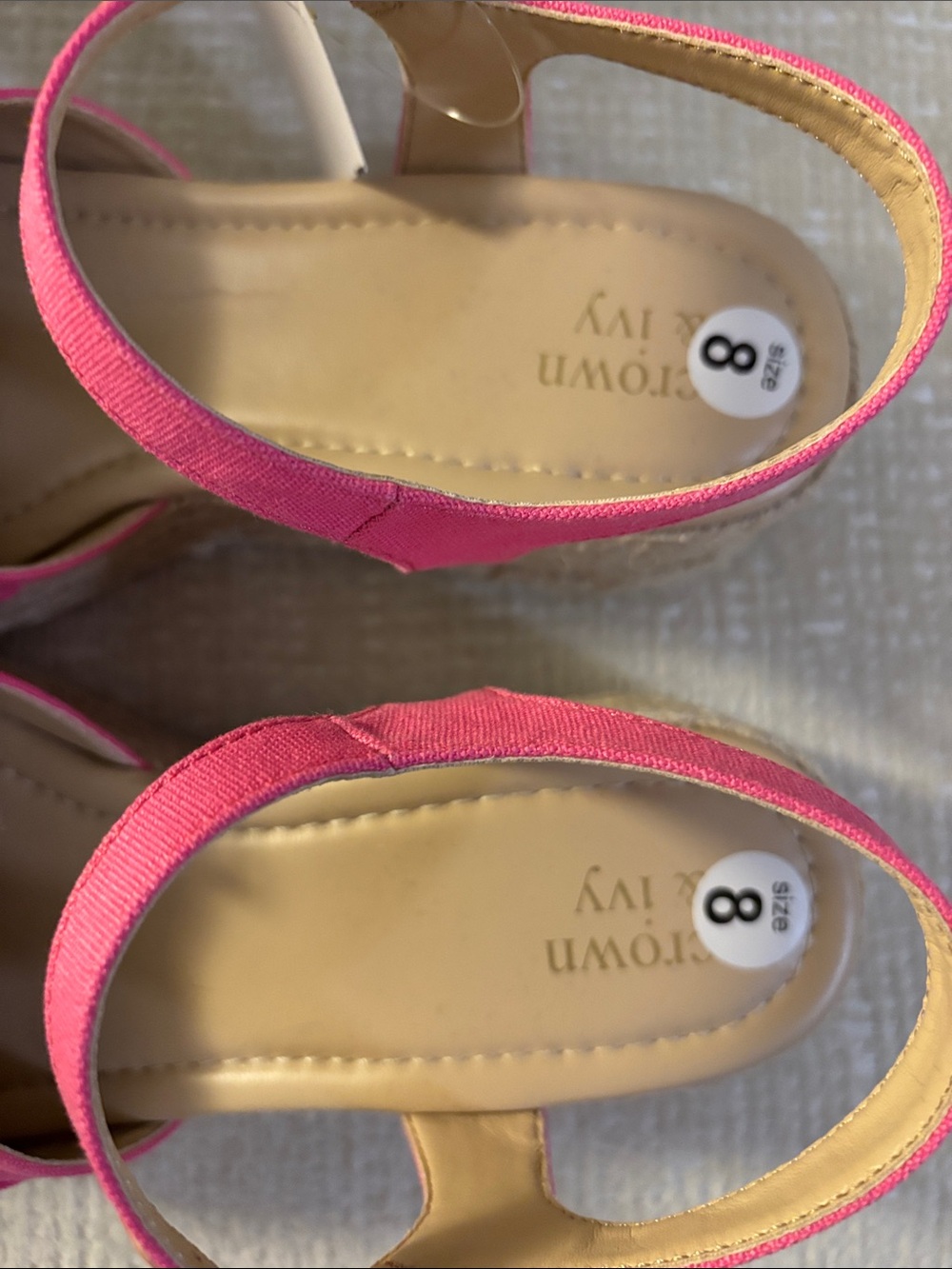 Crown & Ivy Hot Pink Espadrille Wedge Sandals with Gold Buckles - Picture 9 of 9